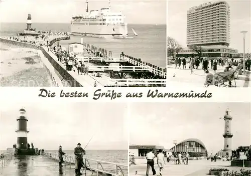 AK / Ansichtskarte Warnemuende Ostseebad Mole Promenade Leuchtturm Faehre Hotel Neptun Teepott Kat. Rostock