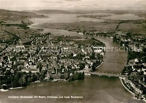 AK / Ansichtskarte Konstanz Bodensee mit Rhein Untersee Insel Reichenau Fliegeraufnahme Kat. Konstanz
