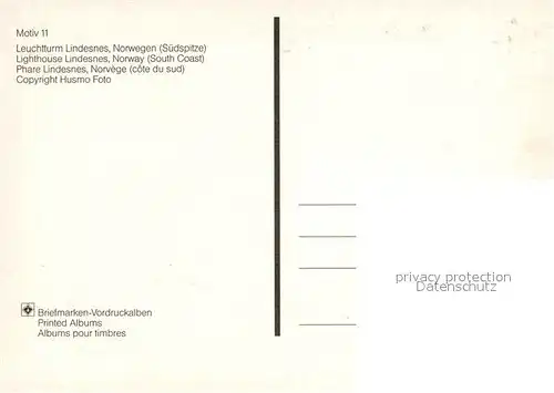 AK / Ansichtskarte Lindesnes Leuchtturm Motiv Nr 11 Briefmarken Vordruckalben