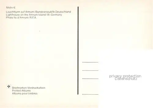 AK / Ansichtskarte Amrum Leuchtturm Motiv Nr 6 Briefmarken Vordruckalben Kat. Nebel