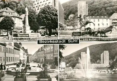 AK / Ansichtskarte Suhl Thueringer Wald Karl Marx Platz Diana Brunnen Waffenmuseum Brunnen Steinweg  Kat. Suhl