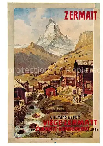 AK / Ansichtskarte Zermatt VS Repro Plakat Visp Zermatt Bahn Gornergrat von 1898 A. Reckziegel Kat. Zermatt