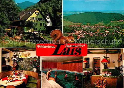 AK / Ansichtskarte Badenweiler Hotel Restaurant Foersterhaus Lais Hallenbad Eichhoernchen Panorama Schwarzwald Kat. Badenweiler