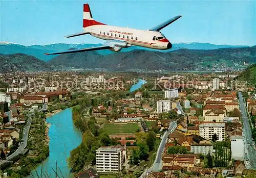 AK / Ansichtskarte Graz Steiermark gegen Norden mit "AUA Bruckner" Flugzeug Austria Airlines Fliegeraufnahme Kat. Graz