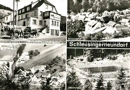 AK / Ansichtskarte Schleusingerneundorf Restaurant Steinbergsblick Pferdekutsche Freibad Kat. Nahetal Waldau