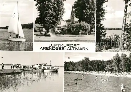 AK / Ansichtskarte Arendsee Altmark Rathaus Schramper Eck Schiff Seeadler Mole Strand Kat. Arendsee