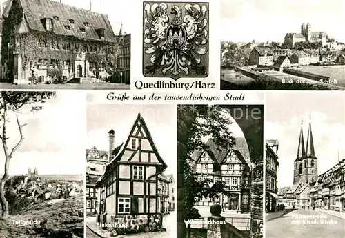 AK / Ansichtskarte Quedlinburg Schloss Rathaus Finkenherd Klopstockhaus Poelkenstrasse Kat. Quedlinburg