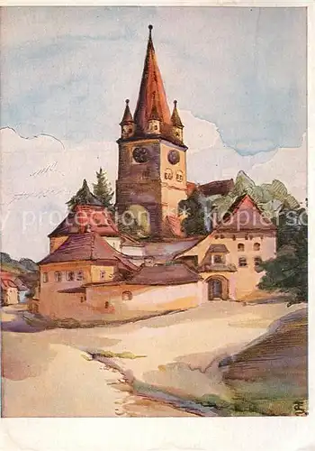 AK / Ansichtskarte Siebenbuergen Kirchenburg Heltau Kuenstlerkarte