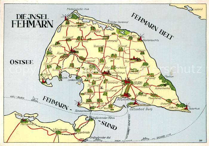 AK / Ansichtskarte Insel Fehmarn Landkarte Burg Petersdorf Bannesdorf Daenschendorf Kat. Fehmarn ...