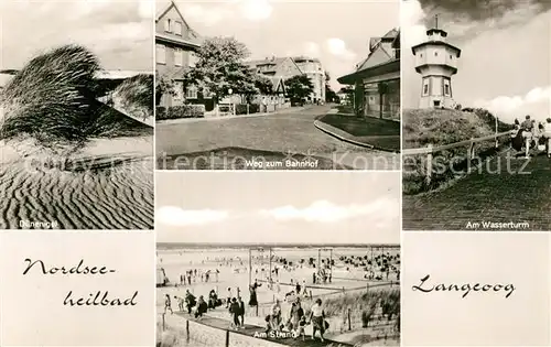 AK / Ansichtskarte Langeoog Nordseebad Duenen Weg zum Bahnhof Wasserturm Strand Kat. Langeoog