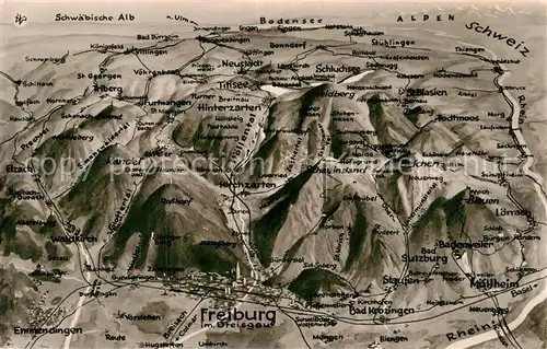 AK / Ansichtskarte Freiburg Breisgau Schwarzwald Bodensee Alpen aus der Vogelperspektive Kat. Freiburg im Breisgau