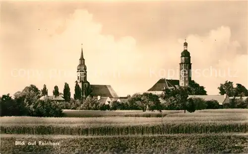 AK / Ansichtskarte Reinharz Duebener Heide Blick ueber die Feld Ortsansicht mit Kirche Kat. Bad Schmiedeberg