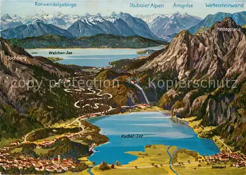 AK / Ansichtskarte Kochel See Panoramakarte mit Walchensee Kat. Kochel a.See