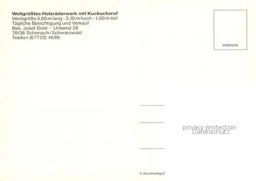 AK / Ansichtskarte Schonach Schwarzwald Weltgroesste Kuckuckuhr Tracht Kat. Schonach im Schwarzwald