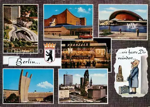 AK / Ansichtskarte Berlin Philharmonie Kongresshalle Luftbrueckendenkmal Gedaechtniskirche Cafe Kranzler Kat. Berlin