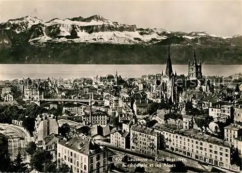 AK / Ansichtskarte Lausanne VD Pont Bessieres Cathedrale Lac Leman et les Alpes Kat. Lausanne