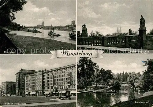 AK / Ansichtskarte Magdeburg Partie an der Elbe Bruecke Wilhelm Pieck Allee Rotehornpark Kat. Magdeburg