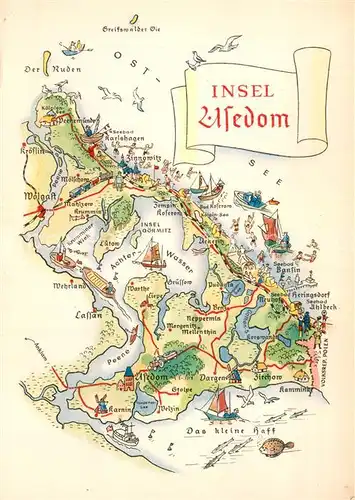 AK / Ansichtskarte Insel Usedom Landkarte Zeichnung