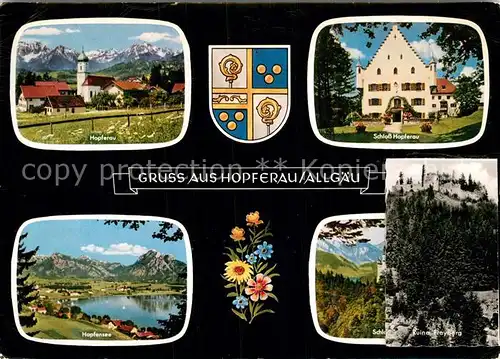 AK / Ansichtskarte Hopferau Teilansicht Kirche Schloss See Ruine Freyberg Kat. Hopferau