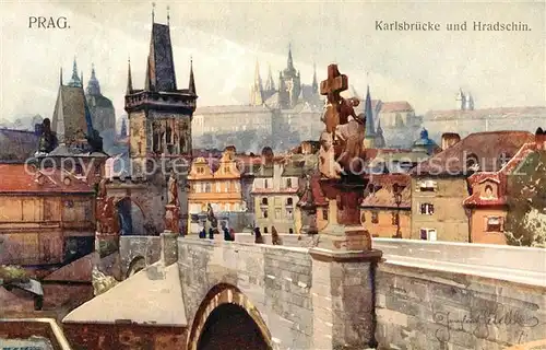 AK / Ansichtskarte Prag Prahy Prague Karlsbruecke und Hradschin Kat. Praha