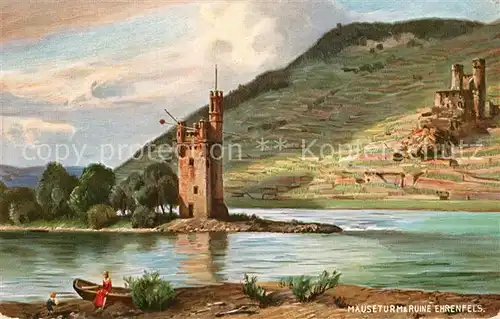 AK / Ansichtskarte Bingen Rhein Maeuseturm Ruine Ehrenfels Kuenstlerkarte Kat. Bingen am Rhein