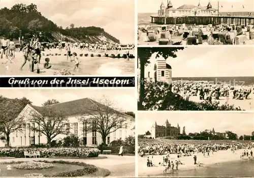 AK / Ansichtskarte Insel Usedom Koelpinsee Strand Heringsdorf Kulturhaus Ahlbeck Seebruecke Bansin Musikpavillon Zinnowitz Strand