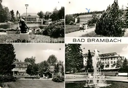 AK / Ansichtskarte Bad Brambach Festhalle Julius Fucik Haus Vogtlandhaus Joliot Curie Haus Fontaene Skulptur Statue Kat. Bad Brambach