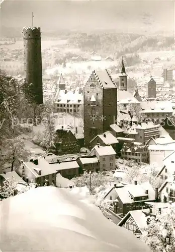 AK / Ansichtskarte Ravensburg Wuerttemberg Stadtbild an einem Wintermorgen Schliererstrasse Tuerme Kat. Ravensburg