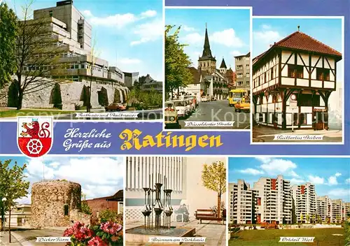 AK / Ansichtskarte Ratingen Rathaus Stadtmauer Dicker Turm Brunnen Suitbertus Stuben Kat. Ratingen
