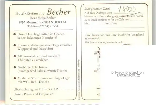 AK / Ansichtskarte Neandertal Hotel Restaurant Becher Kat. Mettmann