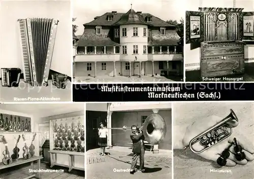 AK / Ansichtskarte Markneukirchen Musikinstrumentenmuseum Hausorgel Tuba Riesen Piano Akkordeon Miniaturen Kat. Markneukirchen