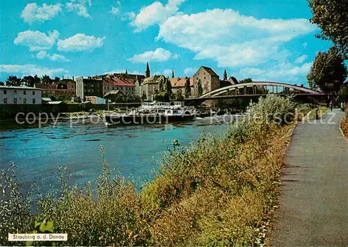 AK / Ansichtskarte Straubing Uferpromenade an der Donau Bruecke Dampfer Kat. Straubing