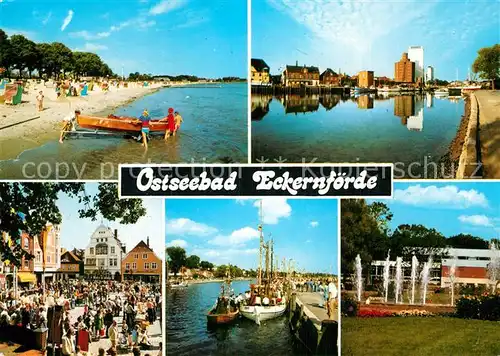 AK / Ansichtskarte Eckernfoerde Strand Promenade Marktplatz Hafen Fischkutter Parkanlagen Kat. Eckernfoerde