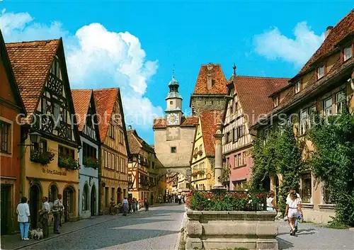 AK / Ansichtskarte Rothenburg Tauber Roedergasse mit Markusturm Brunnen Altstadt Kat. Rothenburg ob der Tauber