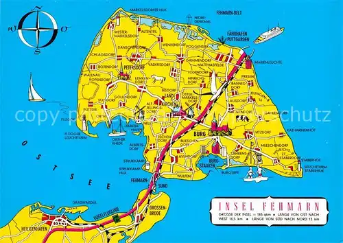 AK / Ansichtskarte Insel Fehmarn Landkarte Kompass Kat. Fehmarn