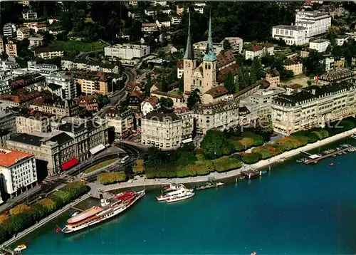 AK / Ansichtskarte Luzern LU Fliegeraufnahme mit Hofkirche Schiffsrestaurant Wilhelm Tell Kat. Luzern