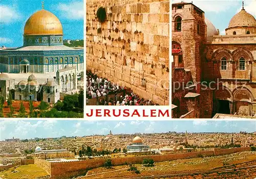 AK / Ansichtskarte Jerusalem Yerushalayim Western Wall Tempel Mount and Christians worship Holy Sepulchre Kat. Israel