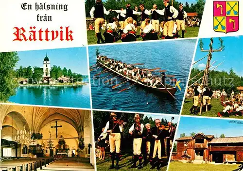 AK / Ansichtskarte Raettvik Gammlegarden Kapelle Bootsfahrt Volkstanz Kat. Schweden