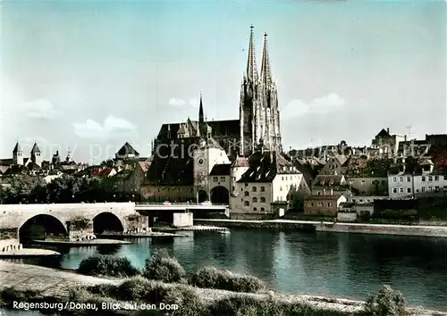 AK / Ansichtskarte Regensburg Blick ueber die Donau zum Dom Kat. Regensburg