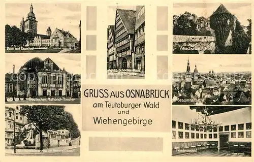 AK / Ansichtskarte Osnabrueck Dom Agnes Schoeller Haus Vitischanze Dt National Theater Stadtblick Friedenssaal Kat. Osnabrueck