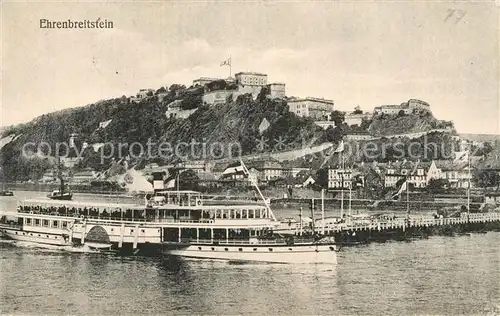 AK / Ansichtskarte Koblenz Rhein Festung Ehrenbreitstein mit Personendampfer Kat. Koblenz