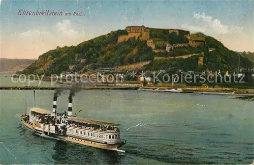 AK / Ansichtskarte Koblenz Rhein Festung Ehrenbreitstein mit Personendampfer Kat. Koblenz