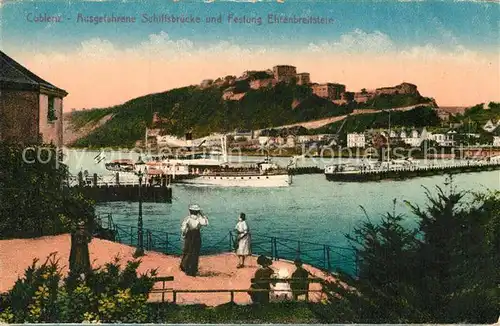 AK / Ansichtskarte Koblenz Rhein Festung Ehrenbreitstein mit ausgefahrener Schiffsbruecke Kat. Koblenz