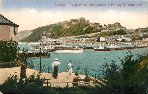 AK / Ansichtskarte Koblenz Rhein Festung Ehrenbreitstein mit ausgefahrener Schiffsbruecke Kat. Koblenz