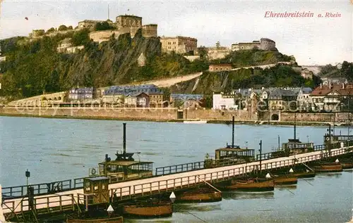 AK / Ansichtskarte Koblenz Rhein Festung Ehrenbreitstein mit Schiffsbruecke Kat. Koblenz