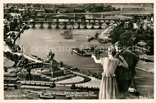 AK / Ansichtskarte Koblenz Rhein Deutsches Eck mit Kaiser Wilhelm Denkmal und Mosel Kat. Koblenz