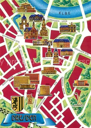 AK / Ansichtskarte Dresden Stadtplan mit Sehenswuerdigkeiten Kat. Dresden Elbe