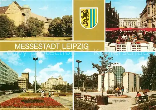 AK / Ansichtskarte Leipzig Deutsche Buecherei Naschmarkt Karl Marx Platz Oper Bowlingtreff Wappen Messestadt Kat. Leipzig