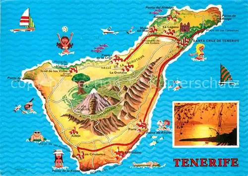 AK / Ansichtskarte Tenerife Landkarte Sonnenuntergang am Meer Kat. Islas Canarias Spanien