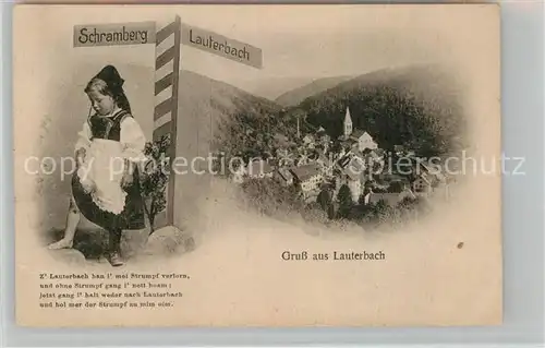 AK / Ansichtskarte Lauterbach Schwarzwald Maedchen Wegweiser Teilansicht  Kat. Lauterbach